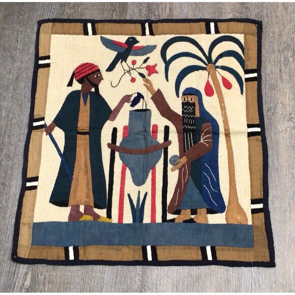 unbranded Other - Egyptian Wall Hanging Hand Sewn Applique Textile Art Stitched Vintage